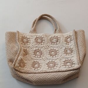 Antik Kraft Crochet Tan Tote Bag